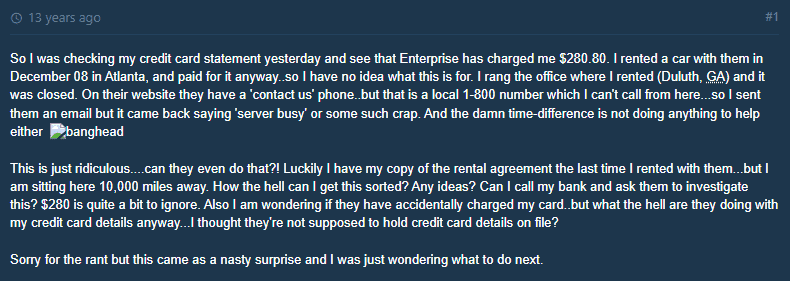 customer complaining about enterprise - Can Enterprise Charge My card Without permission