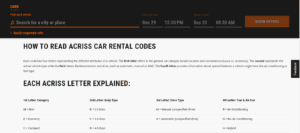how to read acriss codes - car rental reservation not honored